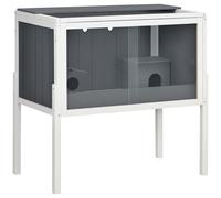 PawHut Jaula para Hámster de Madera con 2 Puertas de Acrílico 2 Casitas para Animales Pequeños 82x45x81 cm Gris Oscuro Aosom España