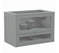 PawHut Jaula para Hámster de Madera de 2 Niveles Casa para Animales Pequeños con Plataformas Escaleras 60x35x42 cm Gris