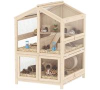 PawHut Jaula para Hámster de Madera de 3 Niveles 68x61,5x90 cm Natural