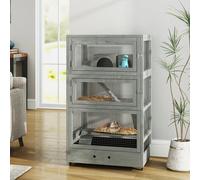 PawHut Jaula para hámster enano de madera, 65 x 45 x 109 cm, jaula para roedores con casetas, gris Gris
