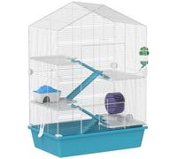 PawHut Jaula para Hámster Grande 5 Niveles, Casita 58x36x81 cm Azul Claro | Casa para Animales Pequeños, con Plataformas, Cuenco, Bebedero, Rampas, Rueda de Ejercicio