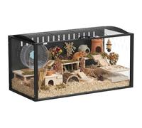 PawHut Jaula para Hámster Grande Tapa Ventilada Abatible 105x51x53 cm Negro | Casa para Roedores Pequeños, Marco Metálico, Paneles Transparentes de Acrílico, Resistente a Mordiscos, Ratas, Jerbos