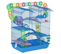 PawHut Jaula para Hámster Hábitat para Animales Pequeños de Múltiples Niveles con 4 Plataformas 47x30x59 cm Azul Aosom España