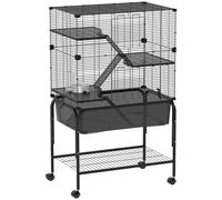 PawHut Jaula para Hámster Jaula para Animales Pequeños de 4 Niveles con Ruedas Bandeja Profunda Rampas Plataformas y Comedero 73x47x123 cm