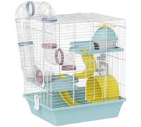 PawHut Jaula para hámster, jaula roedor de 3 niveles, con rueda de ejercicio, túnel de juego, comedero, casita, 34,5 x 27,5 x 41 cm, azul Aosom España