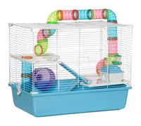 PawHut Jaula para hámster ratón roedor de 3 niveles con túnel, bebedero agua, rueda, casita, escaleras dim. 59L x 36An x 47Al cm