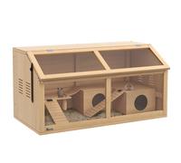 PawHut Jaula para Hámsters con Plataforma, Escaleras, Cabaña y Puente, en Madera de Abeto, 85x45x44 cm