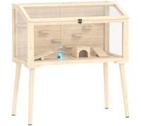 PawHut Jaula para hámsters, corral para hámster enano, refugio para pequeños animales con accesorios, botella de agua, 110 x 52 x 101 cm, madera, plástico
