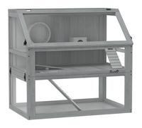 PawHut Jaula para hámsters de madera, 3 niveles con sótano profundo, niveles extraíbles, para pequeños animales, 80x50x76cm, Gris claro Aosom España