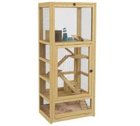 PawHut Jaula para hámsters o pequeños animales de madera 5 niveles con escalera cabaña columpio 54x38x131 cm natural Aosom España