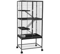 PawHut Jaula para hurón rodante para animales pequeños, jaula para mascotas de 4 niveles, 136 cm de altura para chinchillas, ardillas con 3 puertas, estante de almacenamiento, bandeja, cuenco, botella