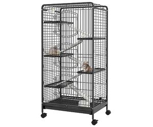 PawHut Jaula para Hurones Jaula para Animales Pequeños con Ruedas Rampa Cuenco Botella de Agua y Bandeja Extraíble Recinto para Conejos Chinchillas 61,5x44x131 cm Negro