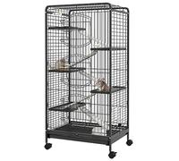 PawHut Jaula para Hurones Jaula para Conejos con Ruedas Rampa Cuenco Botella de Agua y Bandeja Extraíble Recinto para Animales Pequeños Chinchillas 61,5x44x131 cm Negro