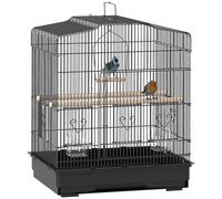 PawHut Jaula para Pájaros 46,5x36x59 cm Pajarera de Acero con Puertas 2 Comederos 2 Perchas Columpio Bandeja Extraíble y Asa de Transporte para Loro Canario Periquito Negro