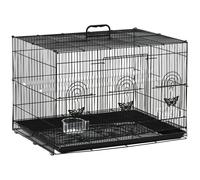 PawHut Jaula para Pájaros 60x41x41 cm Pajarera de Metal con Comederos 2 Perchas 3 Puertas y Asa de Transporte para Pájaros Pequeños Negro AOSOM ES