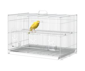 PawHut Jaula para Pájaros 60x41x41 cm Pajarera de Metal con Comederos 2 Perchas 3 Puertas y Asa de Transporte Aosom España