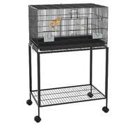 PawHut Jaula para Pájaros 77x46x119 cm Jaula Metálica para Aves con Bandeja Extraíble Perchas Comederos para Periquitos Canarios Negro