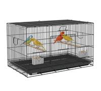 PawHut Jaula para Pájaros 77x46x45 cm Jaula Metálica para Aves con Bandeja Extraíble 2 Perchas 2 Comederos para Periquitos Canarios Negro