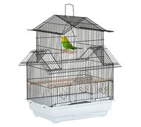 PawHut Jaula para Pájaros de Acero Pajarera con Comederos Perchas Columpio y Bandeja Extraíble Jaula Grande para Loros Canario Periquito 50,5x41x63 cm Blanco