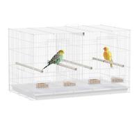 PawHut Jaula para Pájaros con Divisor, 4 Comederos, 76x46x46 cm, Blanco | Pajarera, 4 Perchas, Bandeja Extraíble, Jaula para Loros, Canarios, Periquitos