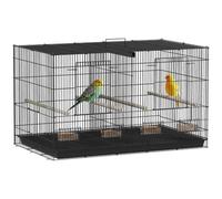 PawHut Jaula para Pájaros con Divisor, 4 Comederos, 76x46x46 cm, Negro | Pajarera, 4 Perchas, Bandeja Extraíble, Jaula para Loros, Canarios, Periquitos