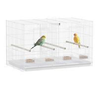 PawHut Jaula para Pájaros con Divisor 76x46x46 cm Pajarera con 4 Comederos 4 Perchas y Bandeja Extraíble Jaula para Loros Canarios Periquitos Blanco