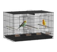 PawHut Jaula para Pájaros con Divisor, 76x46x46 cm, Pajarera con 4 Comederos, 4 Perchas y Bandeja Extraíble, Jaula para Loros, Canarios, Periquitos, Negro