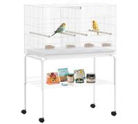 PawHut Jaula para Pájaros con Divisor 94x57x128 cm Pajarera con Ruedas 4 Comederos 4 Perchas y Bandeja Extraíble Jaula para Loros Canarios Periquitos Blanco