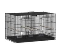 PawHut Jaula para Pájaros con Divisor, 94x57x57 cm, Pajarera con 4 Comederos, 4 Perchas y Bandeja Extraíble, Jaula para Loros, Canarios, Periquitos, Negro