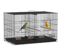 PawHut Jaula para Pájaros con Divisor 94x57x57 cm Pajarera con 4 Comederos 4 Perchas y Bandeja Extraíble Jaula para Loros Canarios Periquitos Negro