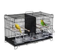 PawHut Jaula para Pájaros con Divisor Pajarera con Ganchos Superiores Puertas Comederos Perchas y Bandeja Extraíble para Canarios Periquitos 59,5x26,5x39,5 cm Negro