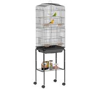 PawHut Jaula para Pájaros con Soporte Metálica de Aves con 4 Ruedas Puertas Bandeja Extraíble y Estante Inferior 46,5x36x157 cm Negro Aosom España