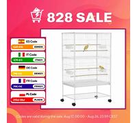 PawHut Jaula para Pájaros con Ruedas 78x52x132 cm con Bandeja Extraíble Puertas