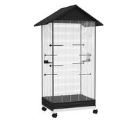 PawHut Jaula para Pájaros con Ruedas Pajarera Metálica con Bandeja Extraíble 4 Puertas 2 Comedores 8 Perchas para Canarios Periquitos 79x65x155 cm Negro