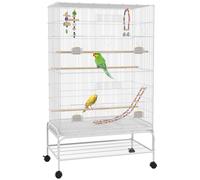 PawHut Jaula para Pájaros con Ruedas Bandeja Extraíble Puertas Comederos Perchas y Estante Inferior 79x49x133 cm Blanco BLANCO 79x49x133 cm