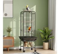 PawHut Jaula para Pájaros Jaula para Loros con Ruedas Perchas Comederos Estante y Bandeja Extraíble Pajarera para Cacatúas Cotorras 62,5x62,5x146 cm Gris Oscuro