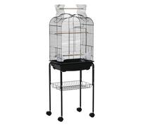 PawHut Jaula para Pájaros con Soporte Jaula de Aves Canarios con 4 Ruedas Techo Abrible 2 Comederos 3 Perchas Bandeja Extraíble y Estante Inferior 46x36x130 cm Negro