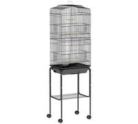 PawHut Jaula para Pájaros con Soporte Metálica de Aves con 4 Ruedas Puertas Bandeja Extraíble y Estante Inferior 46,5x36x157 cm Negro Aosom España