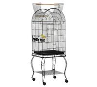 PawHut Jaula para Pájaros con Soporte y Ruedas Jaula Grande de Acero con Bandeja Extraíble 4 Puertas y 2 Comederos para Loros Guacamayos 51x51x153 cm Negro