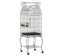 PawHut Jaula para Pájaros con Soporte y Ruedas Jaula Grande de Acero con Bandeja Extraíble 4 Puertas y 2 Comederos para Loros Guacamayos 51x51x153 cm Negro
