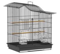 PawHut Jaula para Pájaros de 4 Puertas con 2 Cuencos, 2 Posaderos y Bandeja, en Metal y Plástico, 47.5x36x54.5 cm, Negro Aosom España