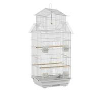 PawHut Jaula para Pájaros de Acero Pajarera con Comederos Perchas Columpio y Bandeja Extraíble Jaula Grande para Loros Canario Periquito 50,5x41x104 cm Blanco