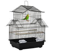 PawHut Jaula para Pájaros de Acero Pajarera con Comederos Perchas Columpio y Bandeja Extraíble Jaula Grande para Loros Canario Periquito 50,5x41x63 cm Negro