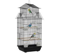 PawHut Jaula para Pájaros de Acero Pajarera con Comederos Perchas Columpio y Bandeja Extraíble Jaula Grande para Loros Canario Periquito 50,5x41x104 cm Negro