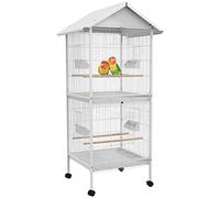 PawHut Jaula para Pájaros Grande 2 Pisos con Ruedas 78x75x168 cm Blanco