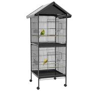 PawHut Jaula para Pájaros Grande 2 Pisos con Ruedas 78x75x168 cm Negro