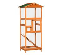 PawHut Jaula para Pájaros de Madera con Bandeja Extraíble Techo Asfáltico Natural Wood 68x63x165 cm