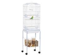 PawHut Jaula para Pájaros Grande con Ruedas Almacenaje 46,5x36x157cm Blanco