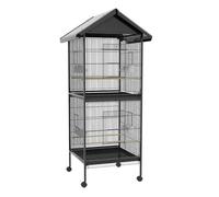 PawHut Jaula para Pájaros Grande de 2 Pisos Convertible en Sola Pajarera con Ruedas 4 Comederos 4 Perchas y Bandejas Extraíbles para Canarios Loros 78x75x168 cm Negro