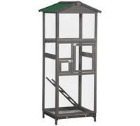 PawHut Jaula para Pájaros Grande de Madera de Abeto con 2 Puertas Bandeja Extraíble y Techo Asfáltico 68x63x165cm Gris Aosom España